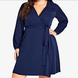 NWT City Chic Navy Blue Mia Satin Wrap Dress sz 14 (XS)